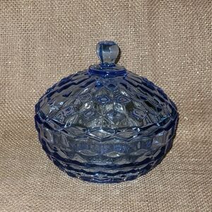 Vintage Whitehall Indiana Glass Ice Blue Cubist Candy Dish W Lid ~Vanity Storage